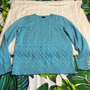 Talbots MP Bright Blue Colorful Dot Cable Knit Fall Winter Office Work Sweater